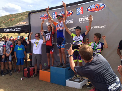 Greg Ball taking first place earning the Leaders jersey with a sprint finish by .15 seconds and Josh Wilde taking fourth. Josh Wilde on the far left. Photo By DJ Ball