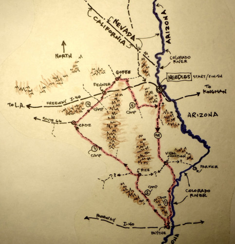 A map of John Roberson's short tour of the Mojave Desert. Photo by John Roberson