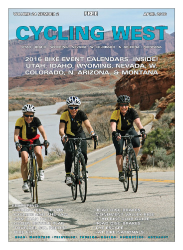 Cover Photo: 3 riders by the Colorado River on Sunday, March 13, 2016 during the Skinny Tire Festival in Moab, Utah. Photo by Moab Action Shots. Find your photo at moabactionshots.com