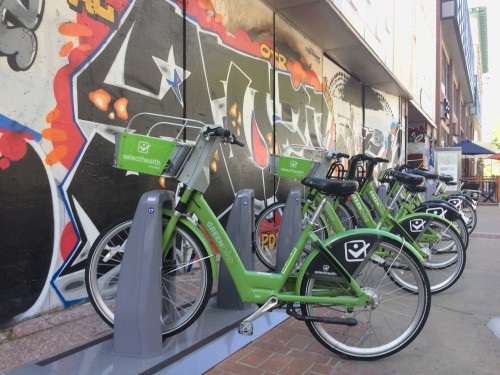 GreenBike Bike Share just installed 6 new stations. This is the one near Juniors on Broadway. Photo by Dave Iltis