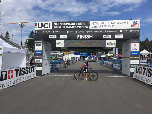 Rachel Anders at the Start/Finish line at the 2016 World Championships in the Czech Republic. Photo courtesy Rachel Anders.