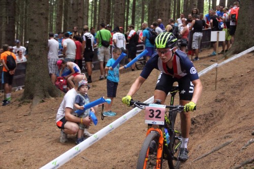 Erin Huck had a strong 11th place finish in the pro women's cross country. Photo by Rachel Anders at the MTB Worlds 2016 in the Czech Republic.