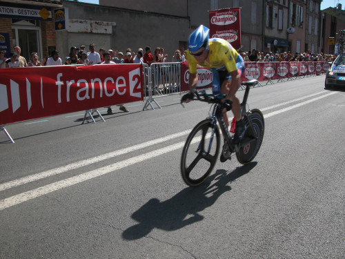 Lance Armstrong in the 2003 Tour’s first time trial. Armstrong was stripped of all of his Tour de France wins for doping. Photo by David Ward