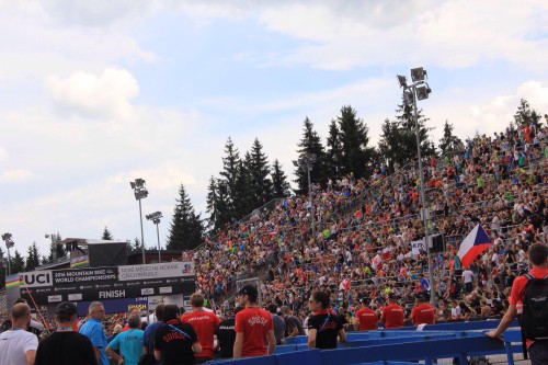 The Crowded Stadium. Photo by Rachel Anders at the MTB Worlds 2016 in the Czech Republic.