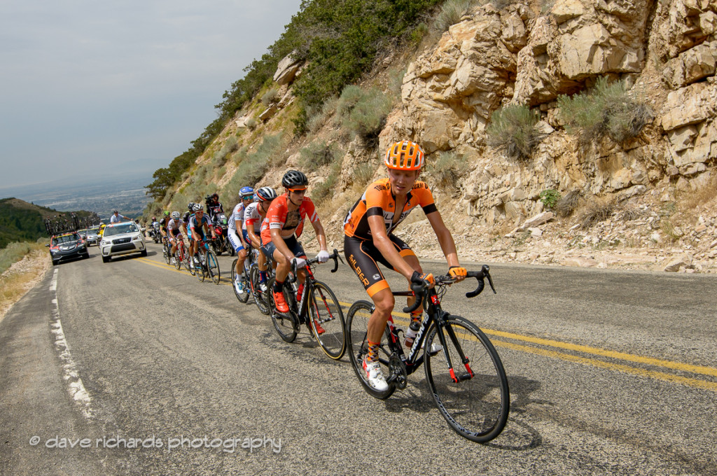 The breakaway climbs in the hot sun up North Ogden Divide, Stage 5, 2016 Tour of Utah. Photo by Dave Richards, daverphoto.com