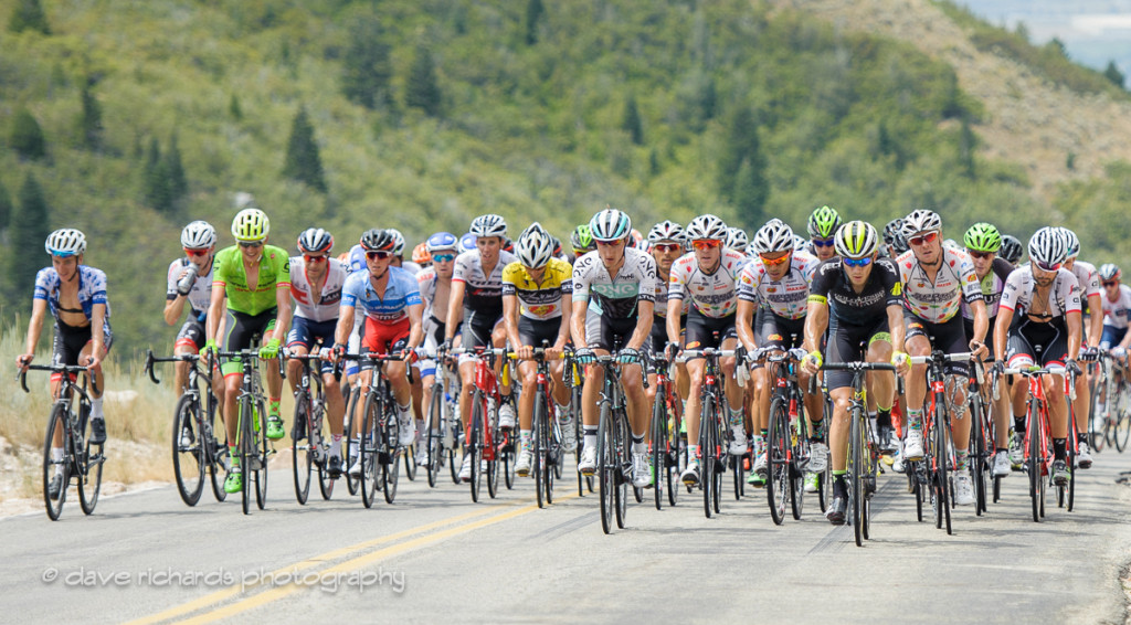 Yellow jersey leader Morton (Jelly Belly Maxxis) front and center protected by his teammates on the North Ogden Divide, Stage 5, 2016 Tour of Utah. Photo by Dave Richards, daverphoto.com