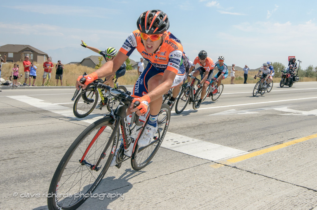 Nippo Fantini rider cuttin' it close in a turn out on Mountain View Corridor Hwy, Stage 4, 2016 Tour of Utah. Photo by Dave Richards, daverphoto.com