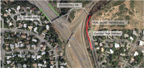 Parley's Trail (PRATT) will be closed in the area shown in the graphic from 3-20-2017 to 3-22-2017. Photo courtesy Salt Lake County