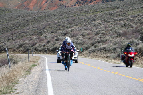 The Canyon Pro Cycling team of Paco Mancebo, Chad Beyer, and Rob Squire motoring on the backside of Hogsback in the East Canyon Road Race, April 15, 2017. Photo by Dave Iltis