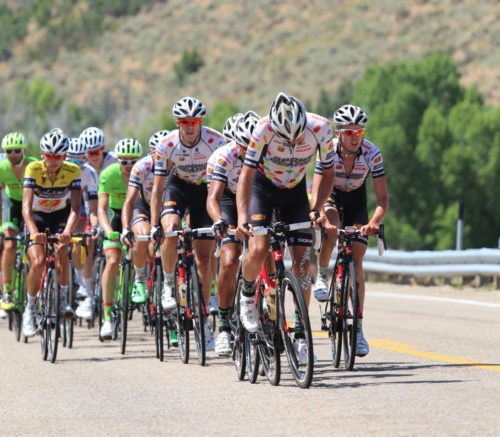 Jelly Belly rides at the front in stage 6 of the 2016 Tour of Utah to protect the lead of race winner Lachlan Morton. Jelly Belly will return to the 2017 edition, but without Morton. Photo by Dave Iltis