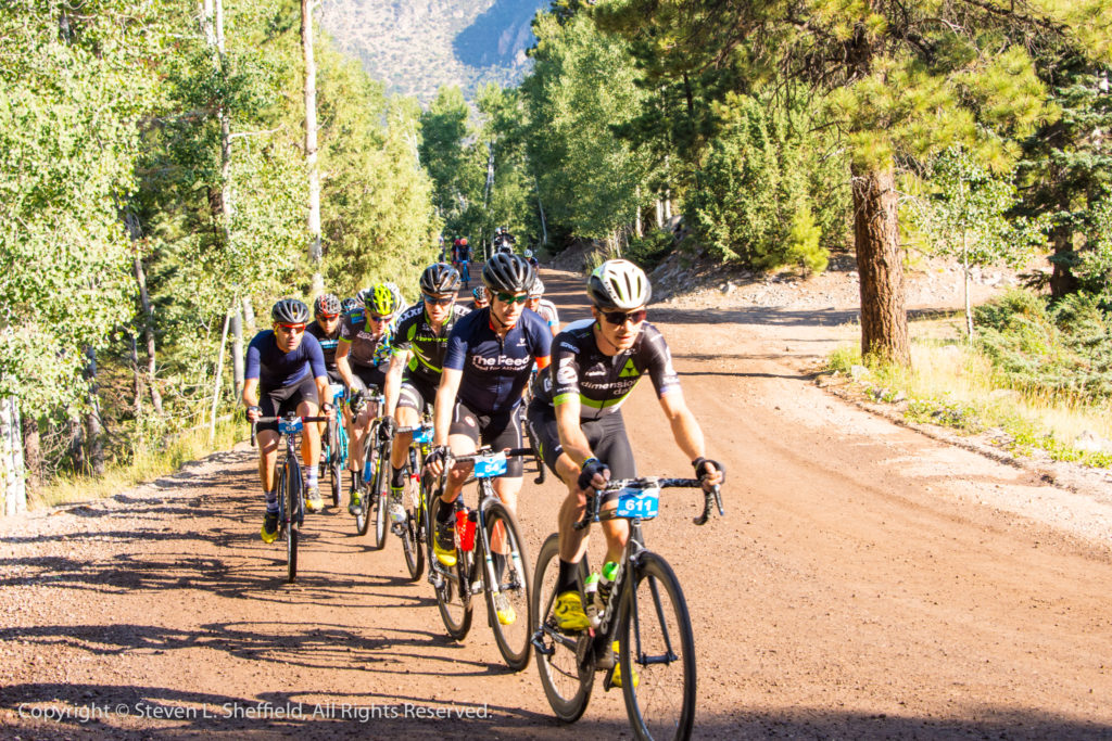 Ben King leading the main field up the first dirt section in the 2017 Crusher in the Tushar. Photo by Steven Sheffield