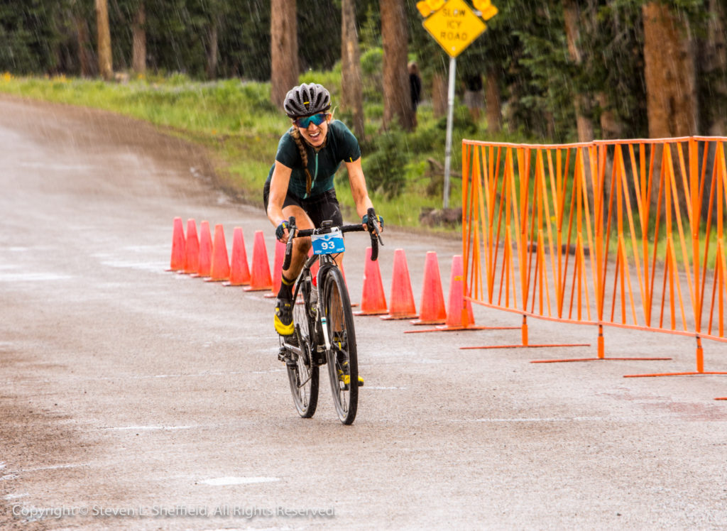 Janel Holcomb about to cross the line to win her first Crusher. Photo by Steven Sheffield