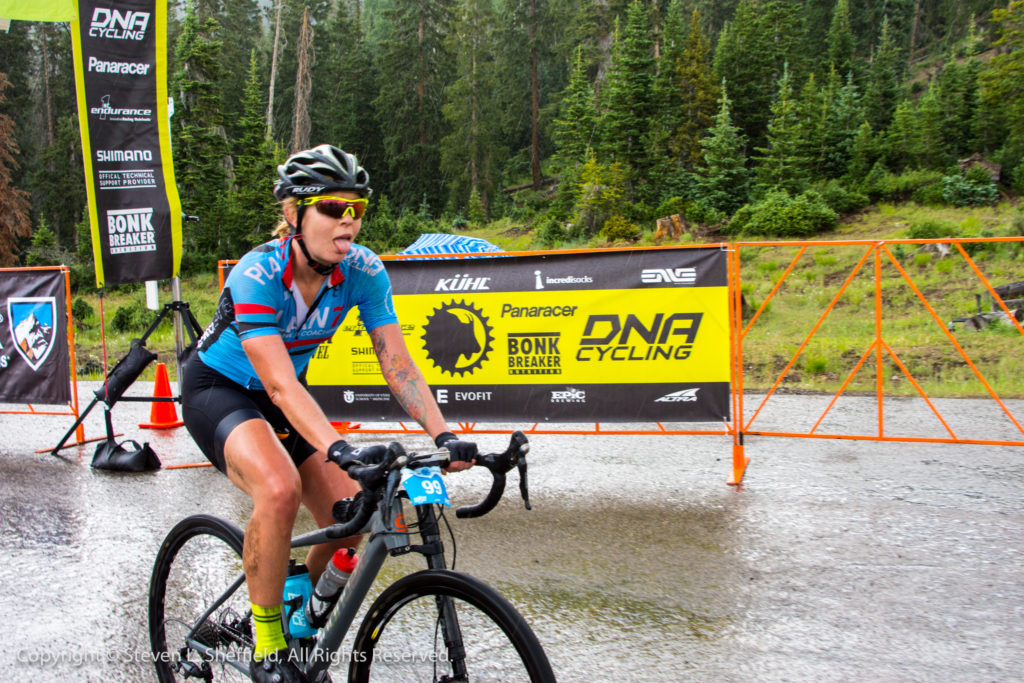 Breanne Nalder finishing third on the day in the 2017 Crusher in the Tushar. Photo by Steven Sheffield