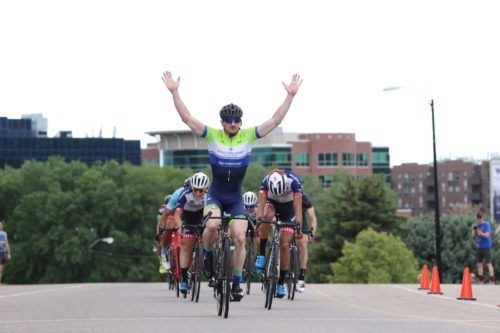 Bryce Olsen takes the win in the Sugarhouse Criterium, Salt Lake City, UT, 5-26-2018, photo by Dave Iltis, cyclingwest.com