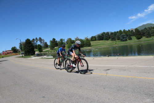 Women's pro-1-3 race winner Lindsey Stevenson leads Marci Kimball at the Sugarhouse Criterium, Salt Lake City, UT, 5-26-2018, photo by Dave Iltis, cyclingwest.com