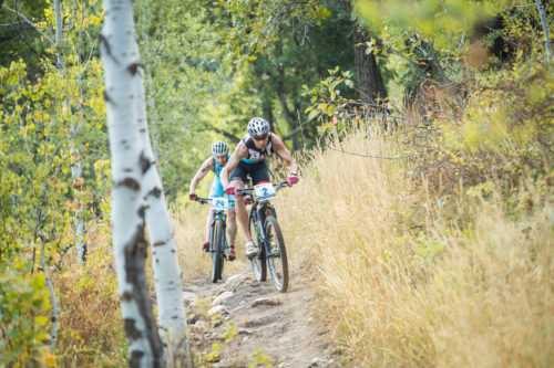 XTERRA is coming to Ogden, Utah on September 14-16, 2018. XTERRA Elites Josiah Middaugh from the U.S. and Bradley Weiss from South Africa charge down the East Fork downhill near Snowbasin Resort at the 2017 XTERRA Pan American Championship triathlon. Photo by Jesse Peters