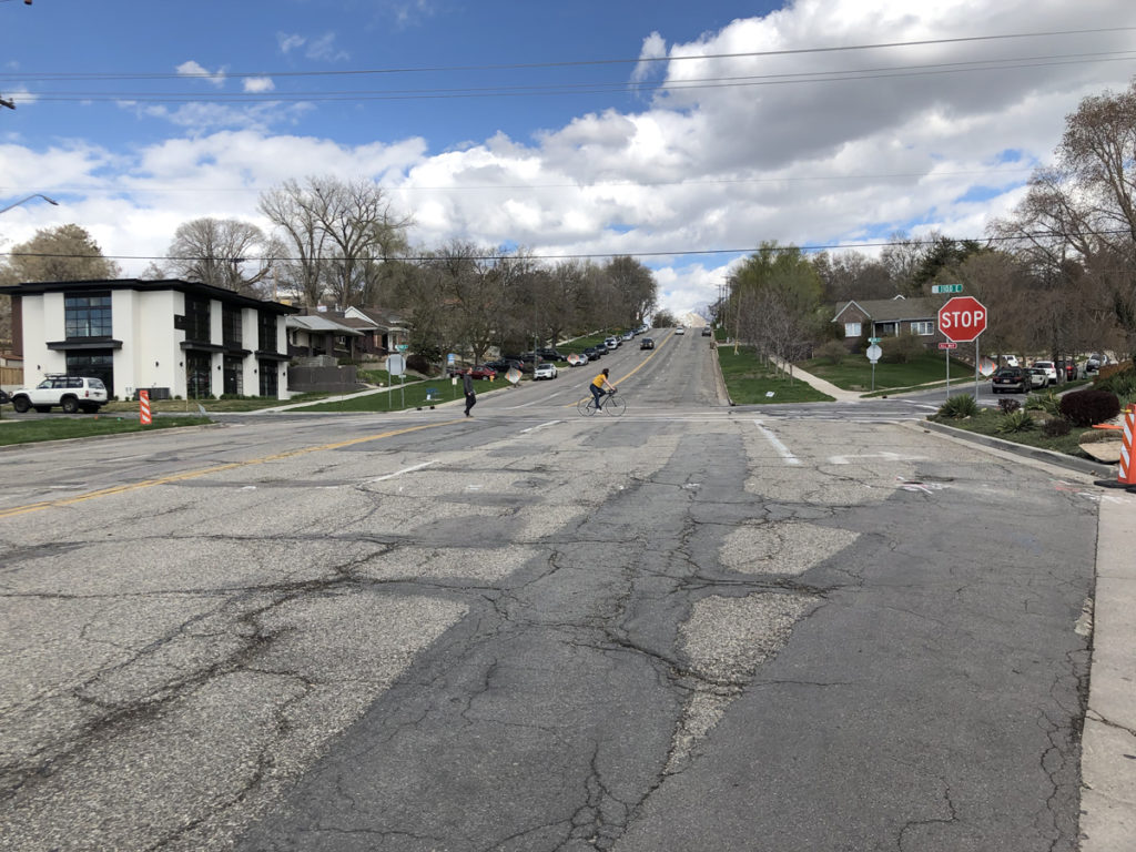 The intersection of 900 South and 1100 East will get a 5 legged roundabout with the reconstruction of 900 S. Additionally, a bike path on the southside of the street will be added, along with uphill bike lanes to the east of 1100 East. Photo by Dave Iltis