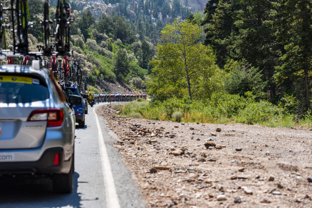 A view from the rear of the peloton. Stage 1, 2018 Tour of Utah. Photo by Steven L. Sheffield