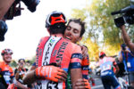 Canola celebrates his win with his teammate. Stage 4, 2019 Tour of Utah