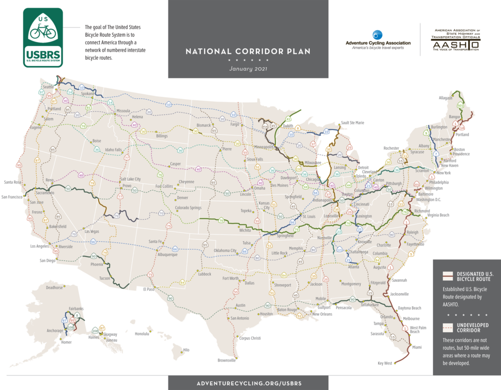 US Bike Route System Map as of January 2021.