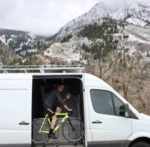 Louis on the trainer in his van. Photo courtesy Ally Marringa