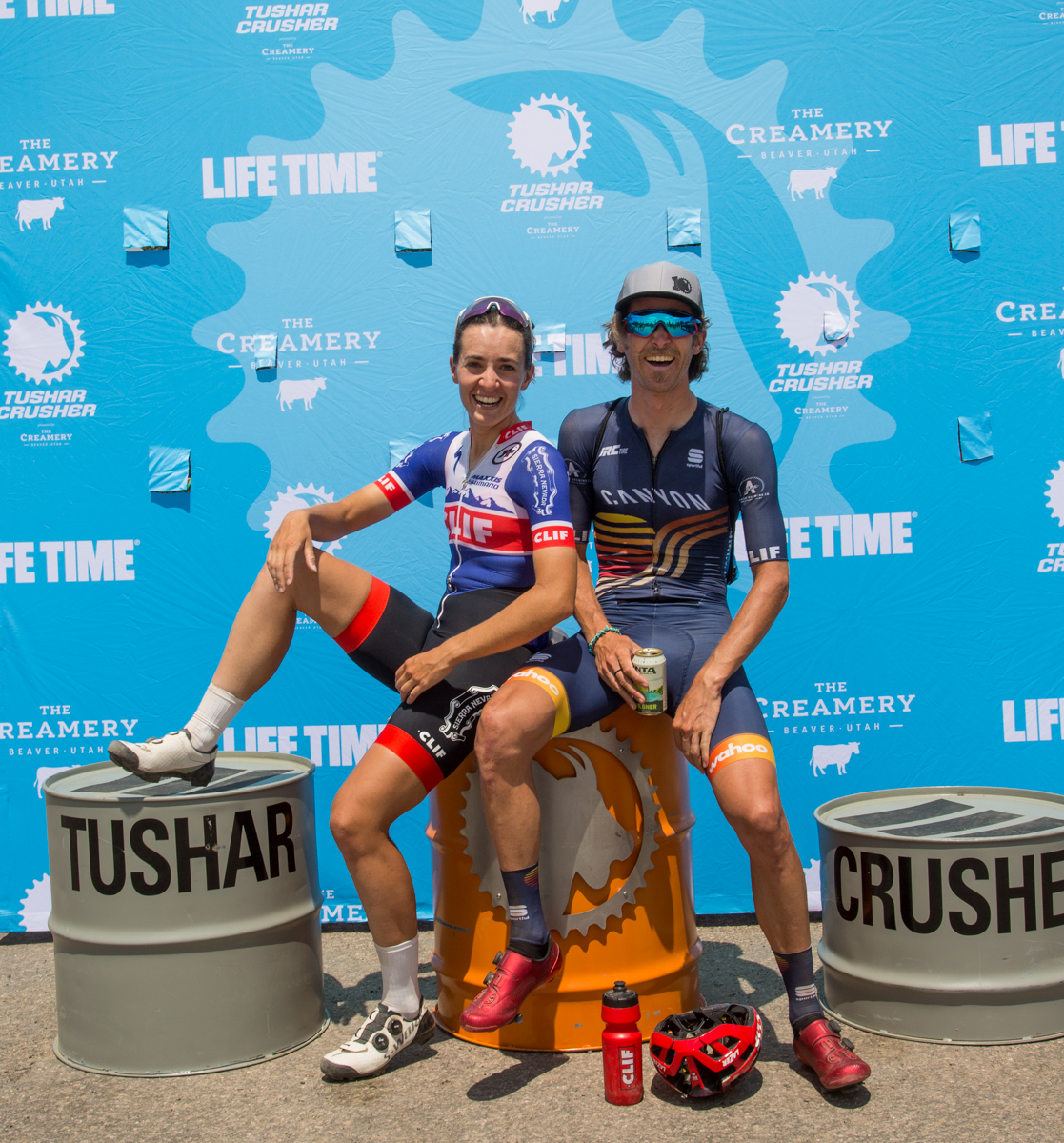 Peter Stetina & Sofia Gomez-Villafañe, winners of the 2021 Crusher in the Tushar. Photo courtesy Life Time