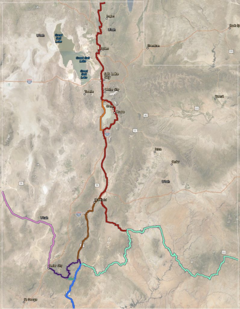 A map of the Utah section of the US Bike Route System.