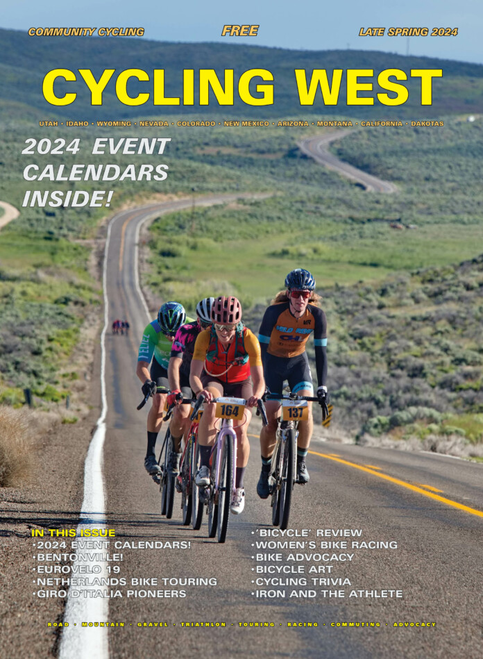 Cycling West Late Spring 2024 Cover Photo: Riders in the 2023 Ruby Roubaix Gravel Fondo. Photo by Charlie Ekburg, sweetlightphotography.com